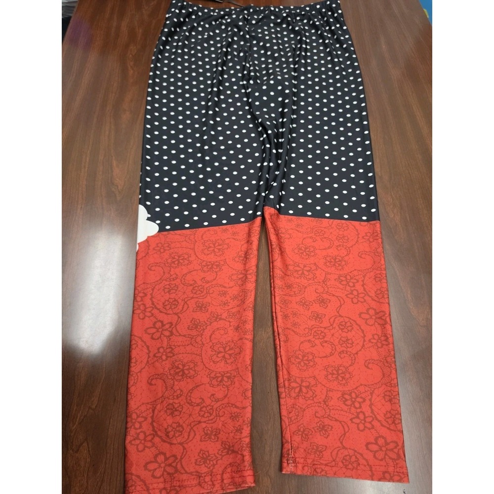 Lily by Firmiana 2XL Black White Polka Dot Santa Leggings Elastic Waist Stretch - Picture 2 of 7